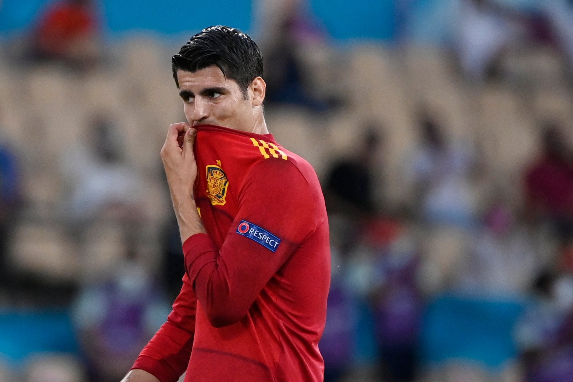 Spain’s Alvaro Morata missed good chances in each half