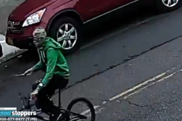 <p>A still from the video released by NYPD of suspect who stabbed a deliveryman on Sunday</p>