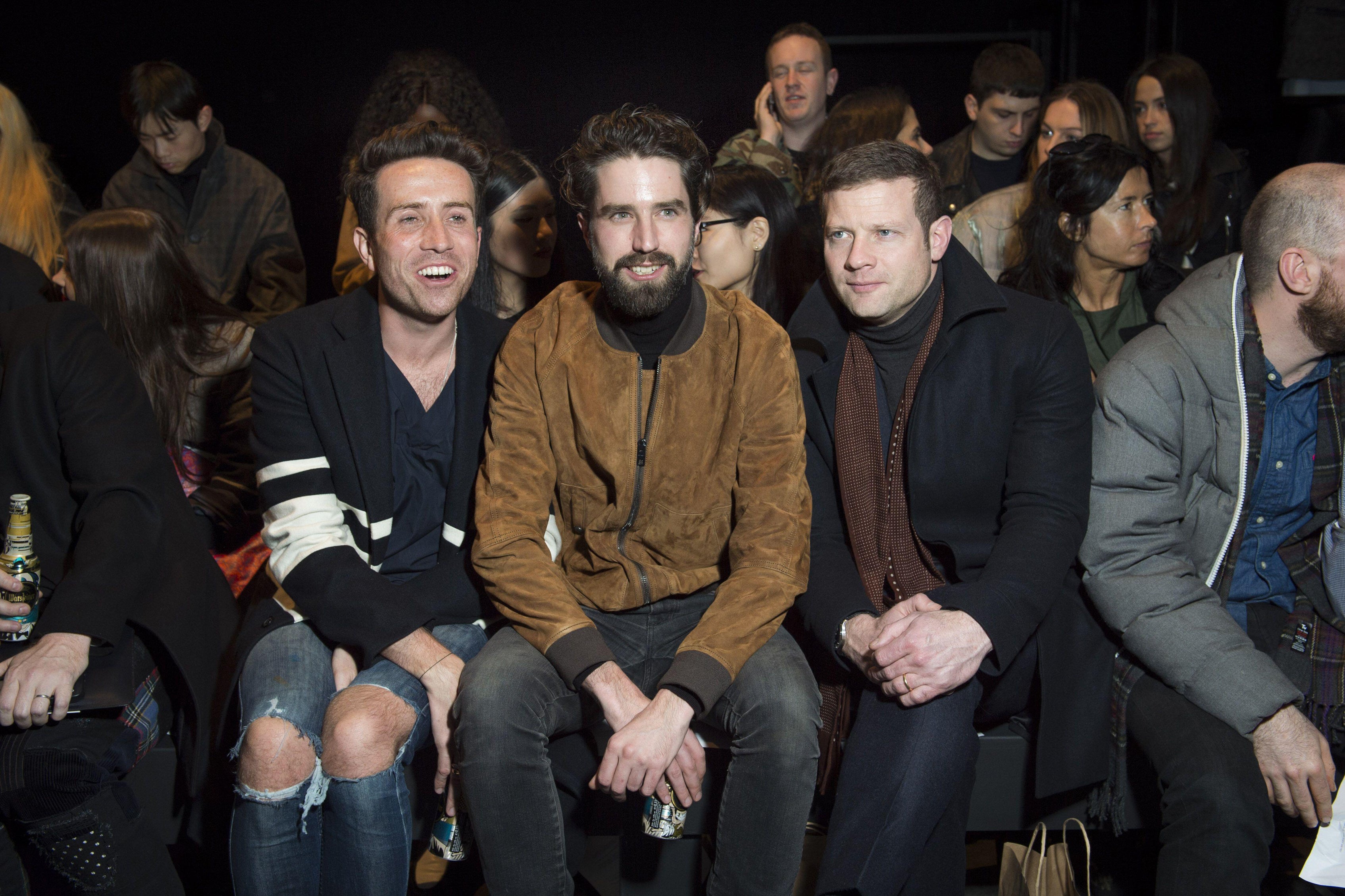 Model Jack Guinness (centre) with Nick Grimshaw (left) and Dermot O'Leary at a fashion show in 2015 (Alamy/PA)