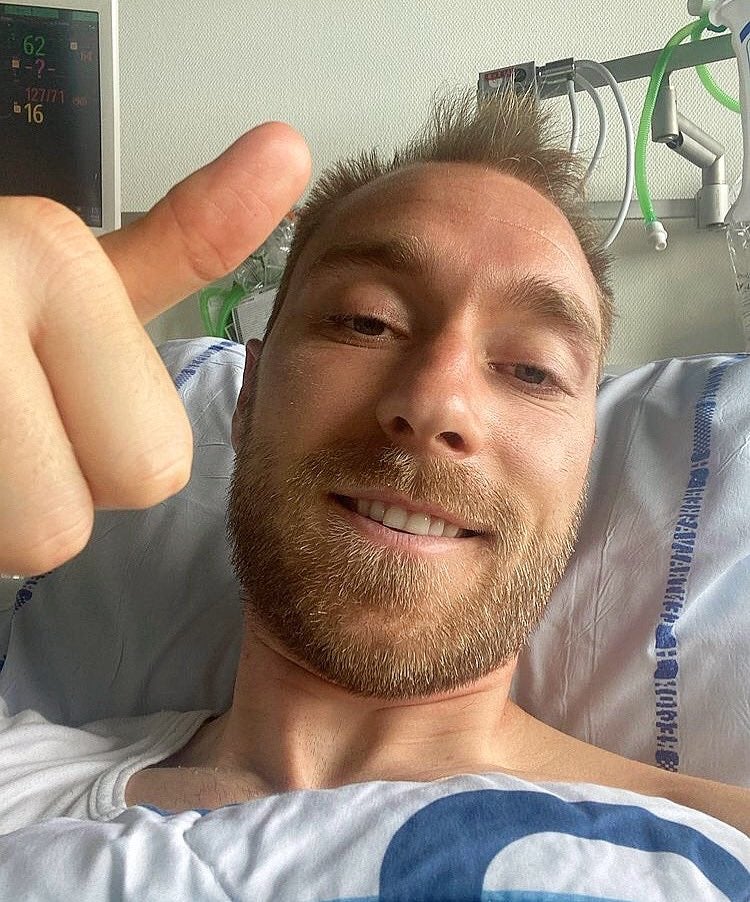 <p>Christian Eriksen posts a photo from his hospital bed</p>