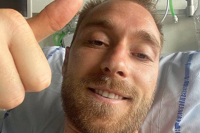 <p>Christian Eriksen posts a photo from his hospital bed</p>