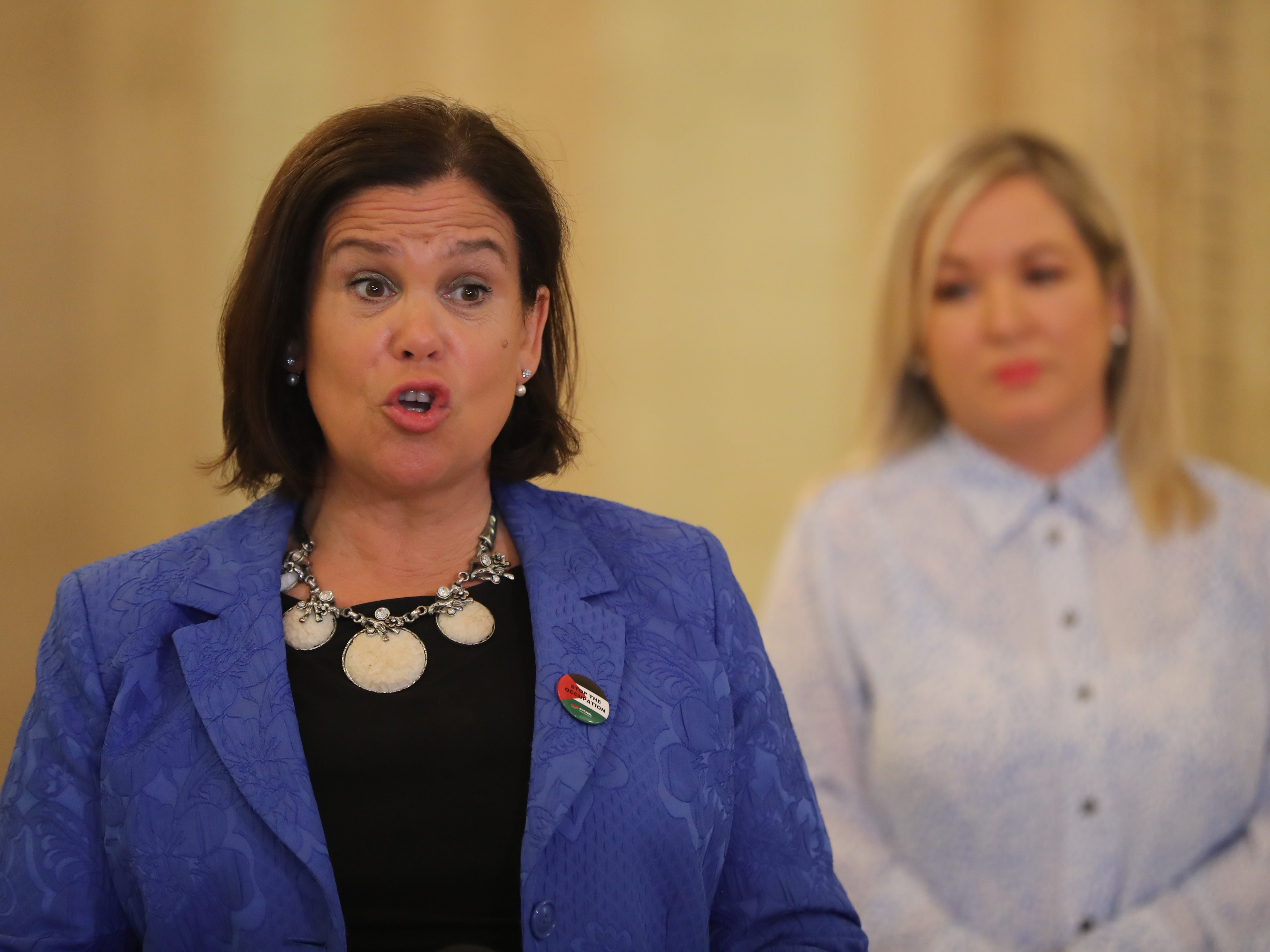 Sinn Fein leader Mary Lou McDonald (left) with deputy first minister Michelle O’Neill