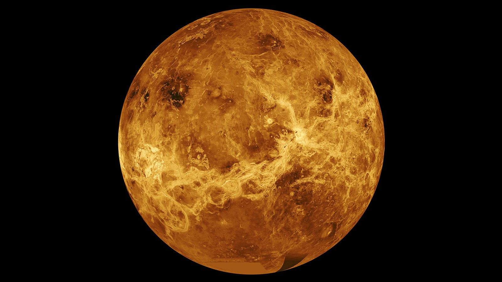 Venus, drawn from composite of data from Nasa’s Magellan spacecraft and Pioneer Venus Orbiter