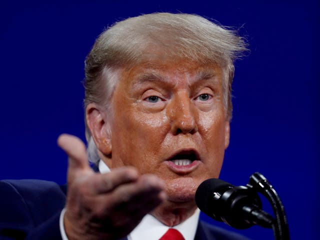 <p>Former US President Donald Trump speaks at the Conservative Political Action Conference (CPAC) in Orlando, Florida</p>
