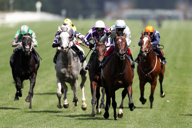Palace Pier and Frankie Dettori (second right) on their way to winning the Queen Anne Stakes at Royal Ascot