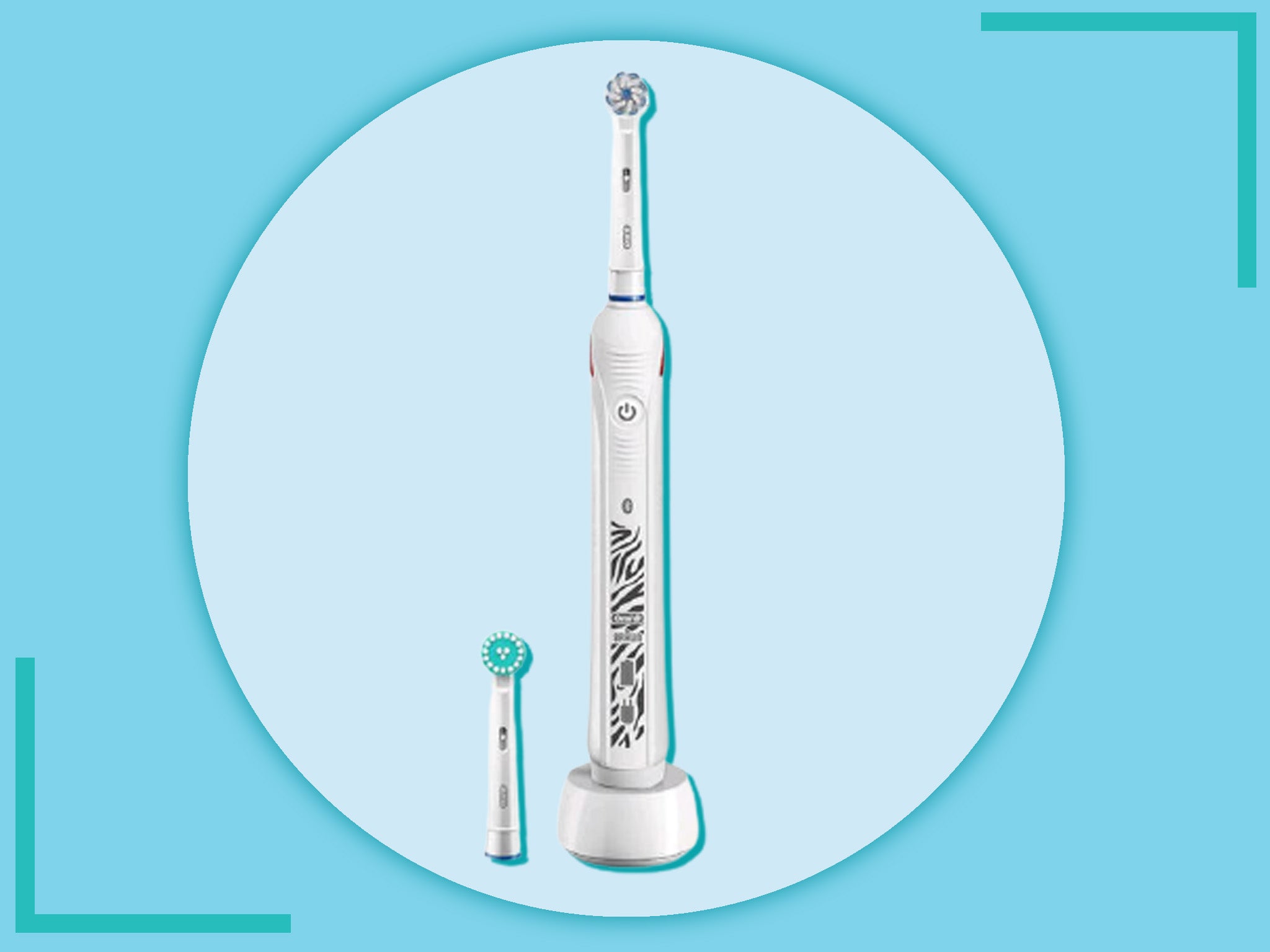 The brush comes with a head that’s designed to clean around orthodontics