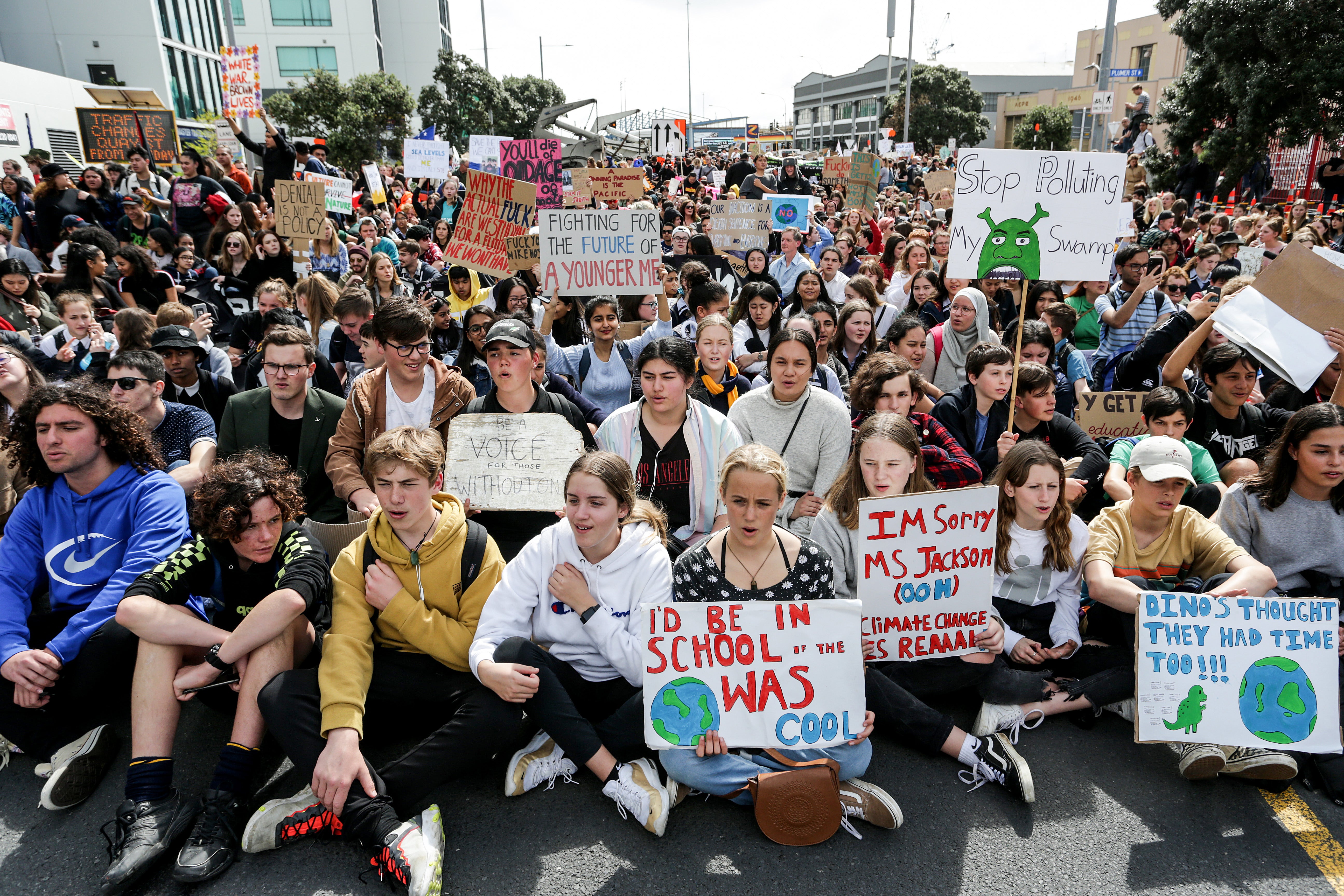 Climate change supporters march in Auckland on September 27, 2019