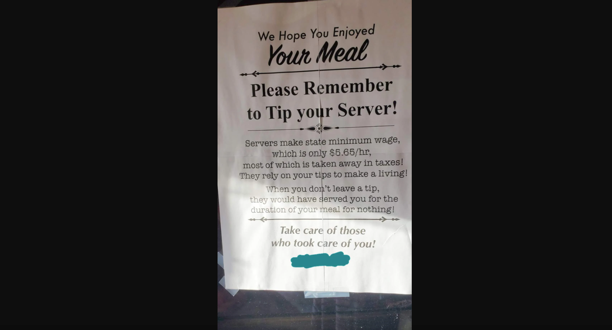 Restaurant sparks debate with &lsquo;guilt trip&rsquo; note about tips