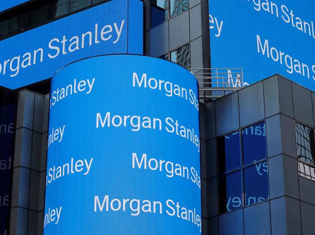 <p> A sign is displayed on the Morgan Stanley building in New York US, 16 July 2018</p>