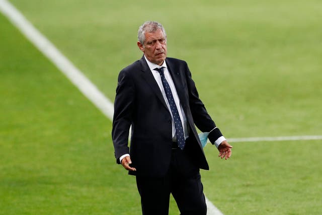 <p>Portugal coach Fernando Santos gestures on the touchline</p>