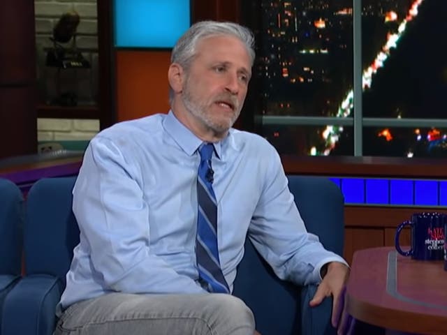 <p>Jon Stewart en The Late Show with Stephen Colbert</p>