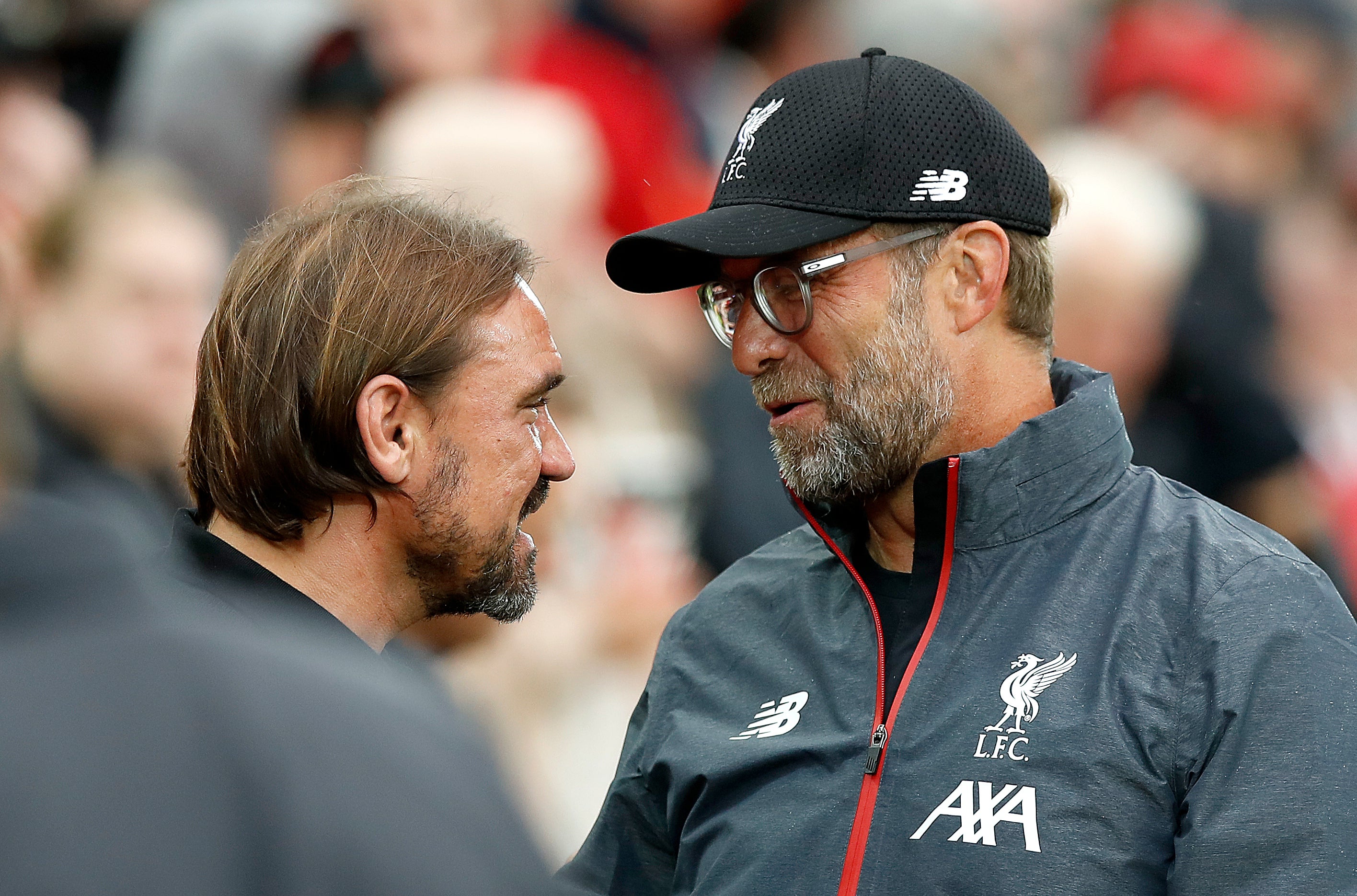 Norwich manager Daniel Farke (left) and Liverpool boss Jurgen Klopp