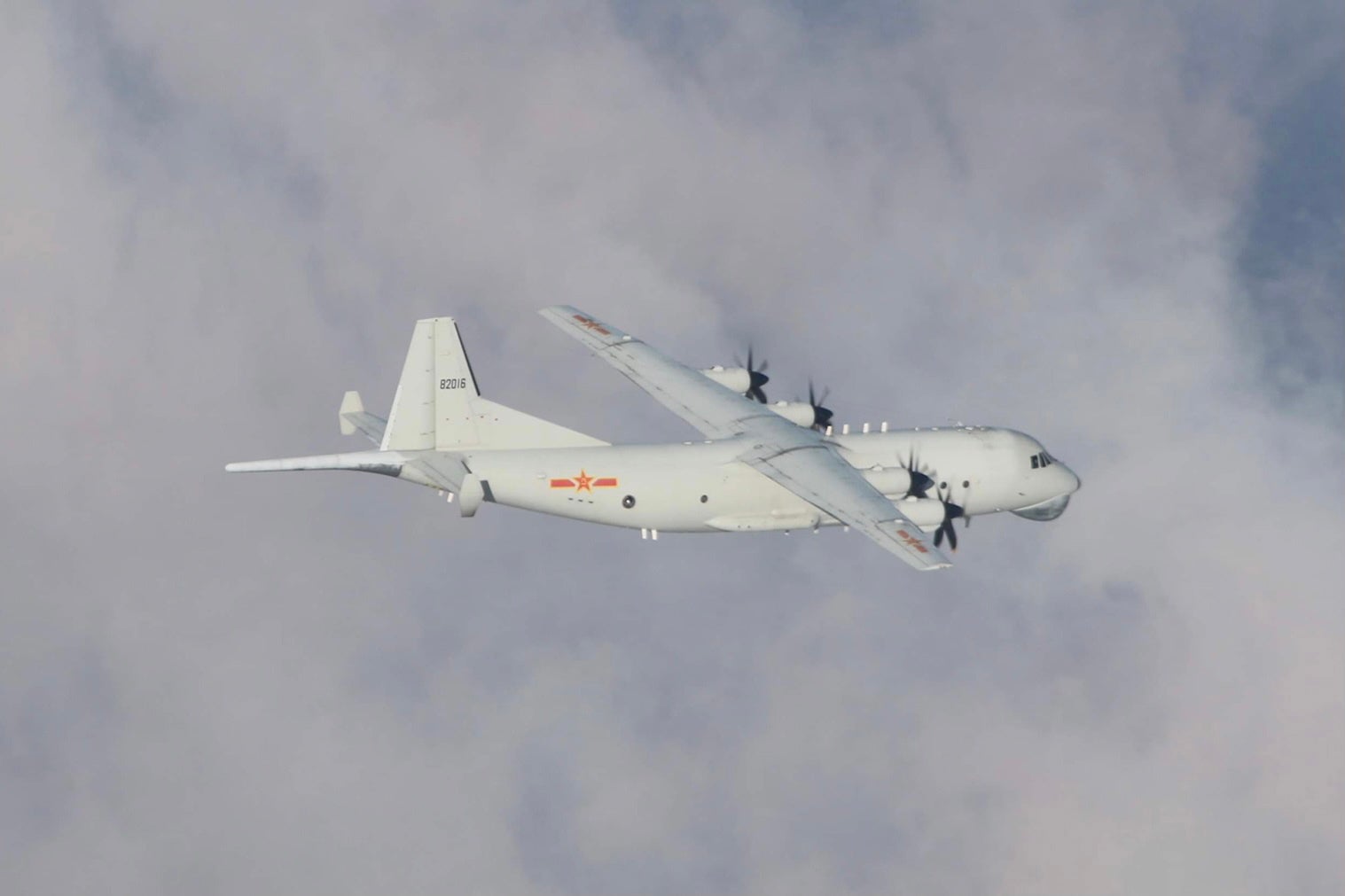 <p>An undated handout photo made available by the Taiwan Ministry of National Defense shows PLA Y-8 Anti-Submarine Aircraft flies in an undisclosed location</p>