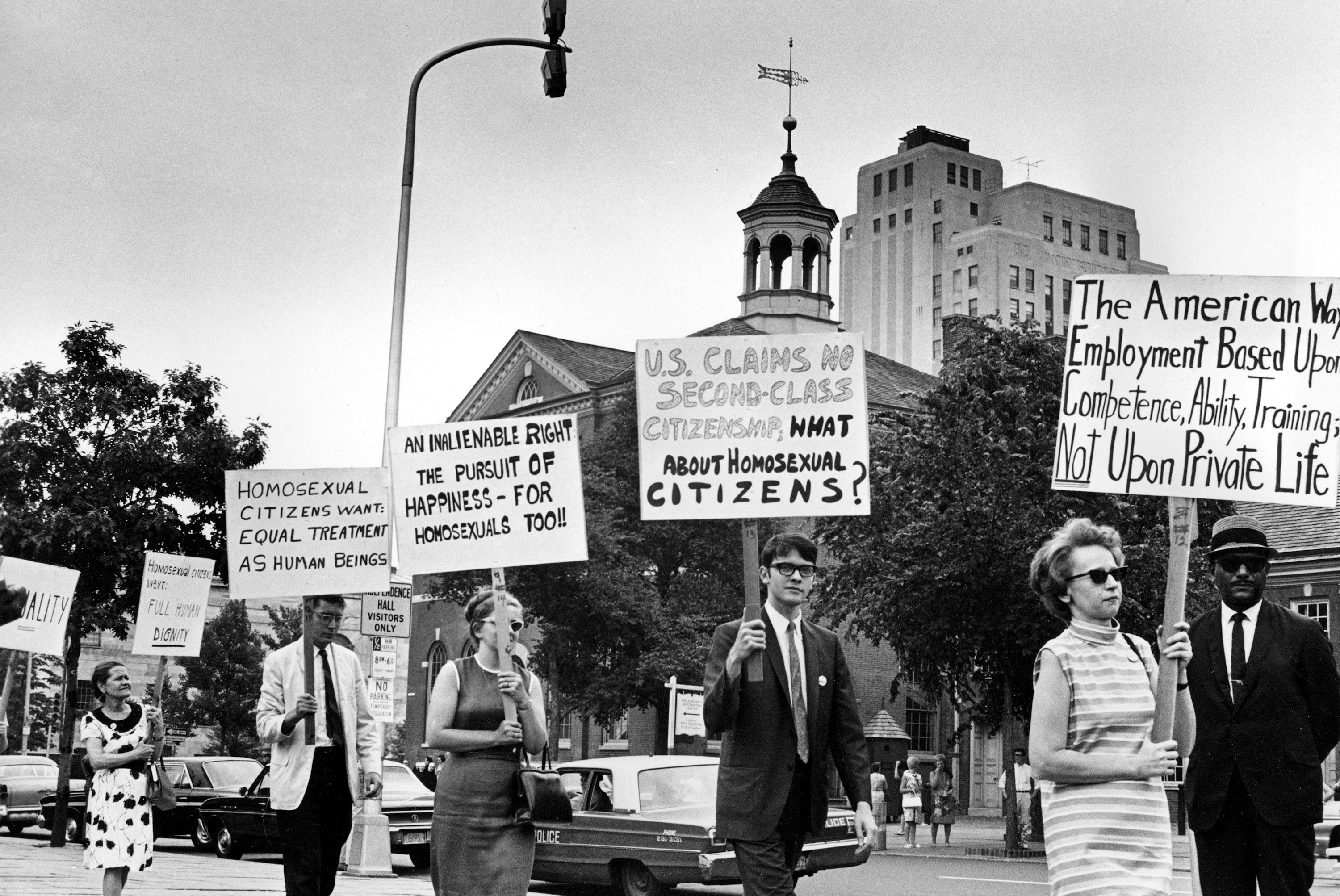 Lahusen (right) among demonstrators calling for the protection of homosexuals from discrimination in 1976