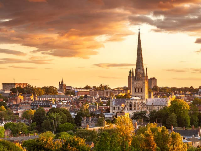 <p>Sunset over Norwich</p>