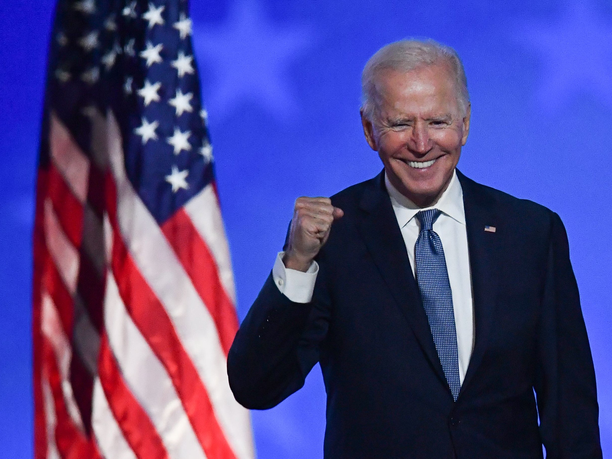Joe Biden gestures after speaking during election night at the Chase Center in Wilmington, Delaware, early on November 4, 2020. The Biden administration is planning on gathering 1,000 people at the White House for a Fourth of July event.