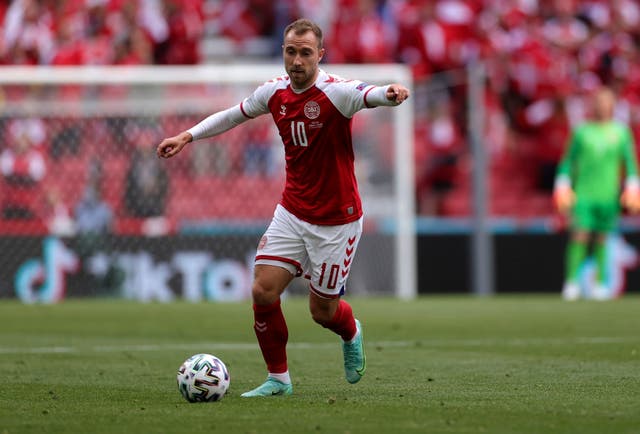 <p>Denmark's Christian Eriksen in action against Finland</p>