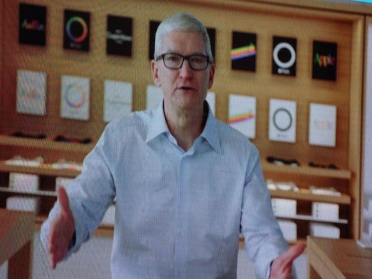 Apple CEO Tim Cook speaking remotely at the VivaTech 2021 conference in Paris on 16 June, 2021