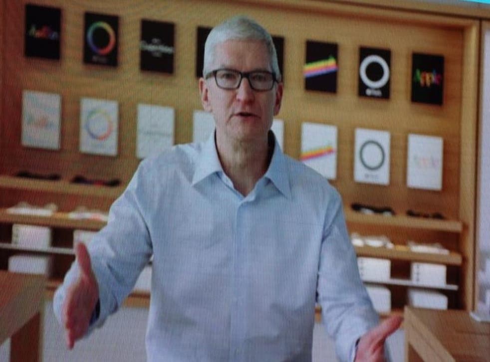 <p>Apple CEO Tim Cook speaking remotely at the VivaTech 2021 conference in Paris on 16 June, 2021 </p>