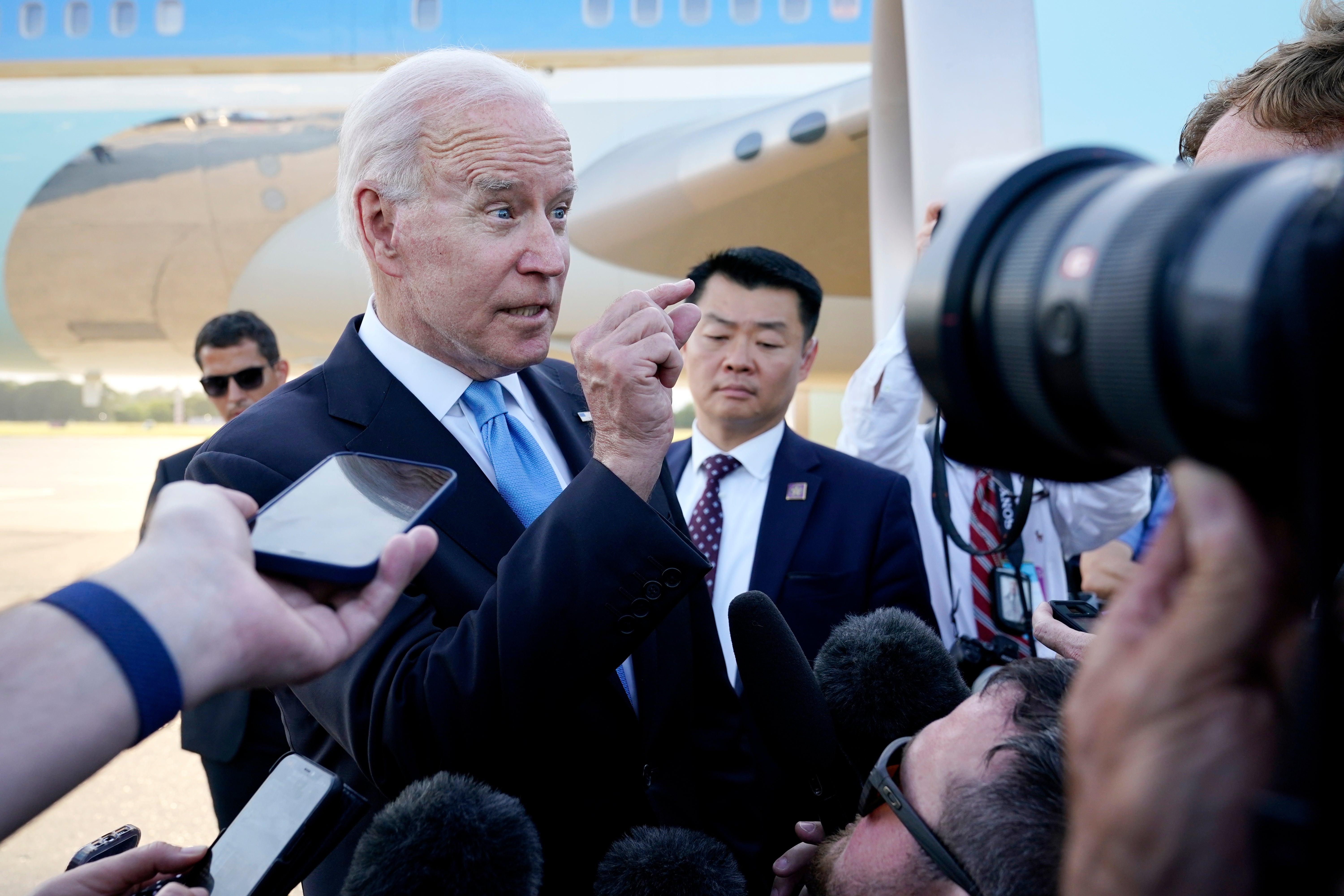 President Joe Biden speaks to reporters to apologise for his response to a question from CNN’s Kaitlan Collins