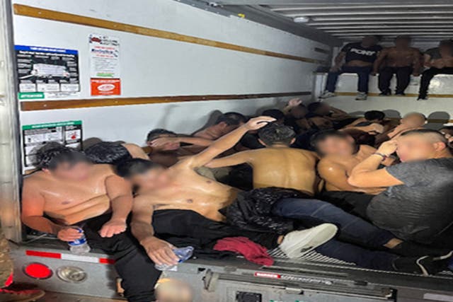 <p>A U-Haul truck carrying 33 migrant men in the cargo hold was found by US Border Patrol agents near Van Horn, Texas</p>