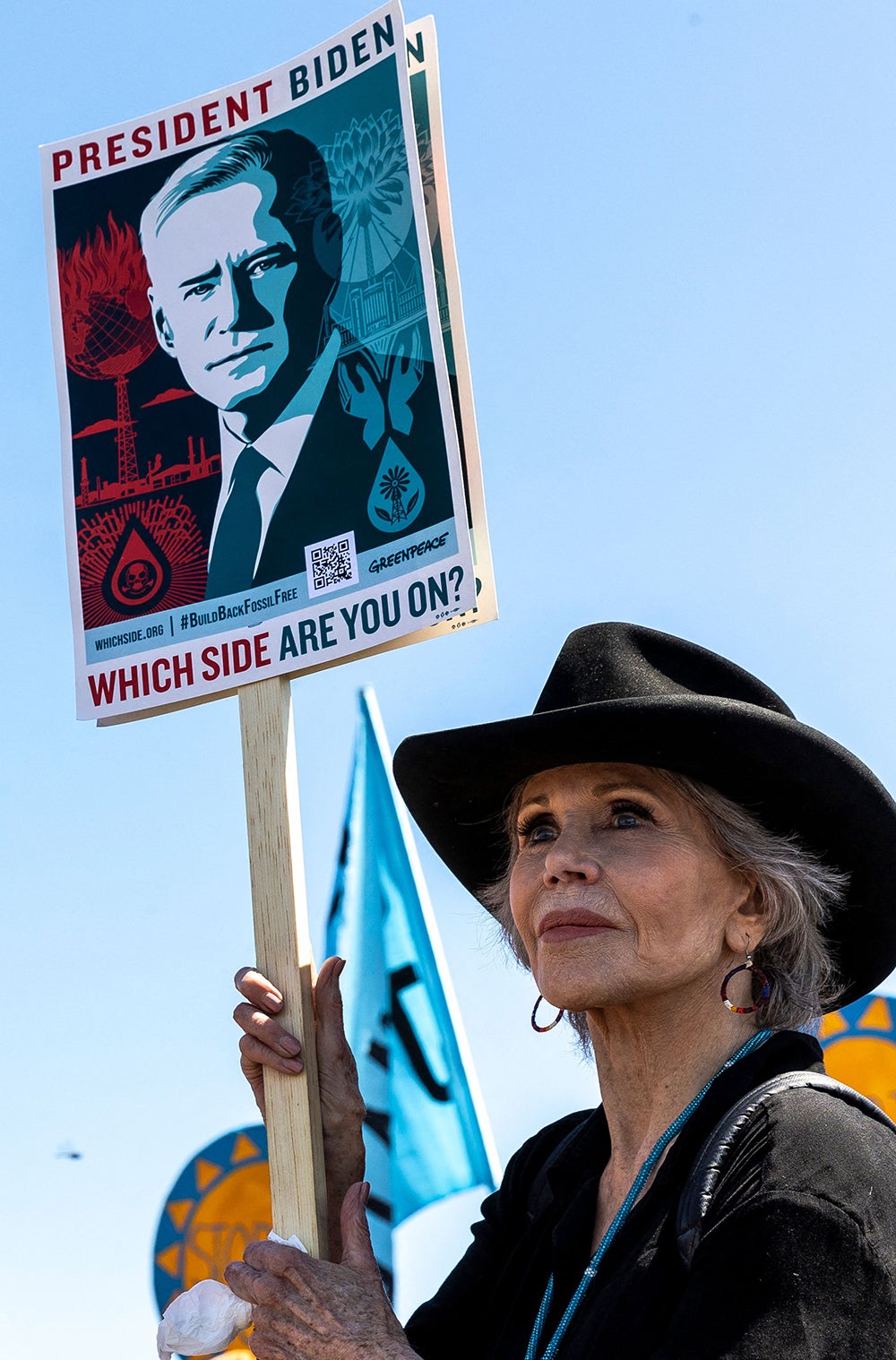 Still dazzling: Fonda at a Minnesota climate protest in June