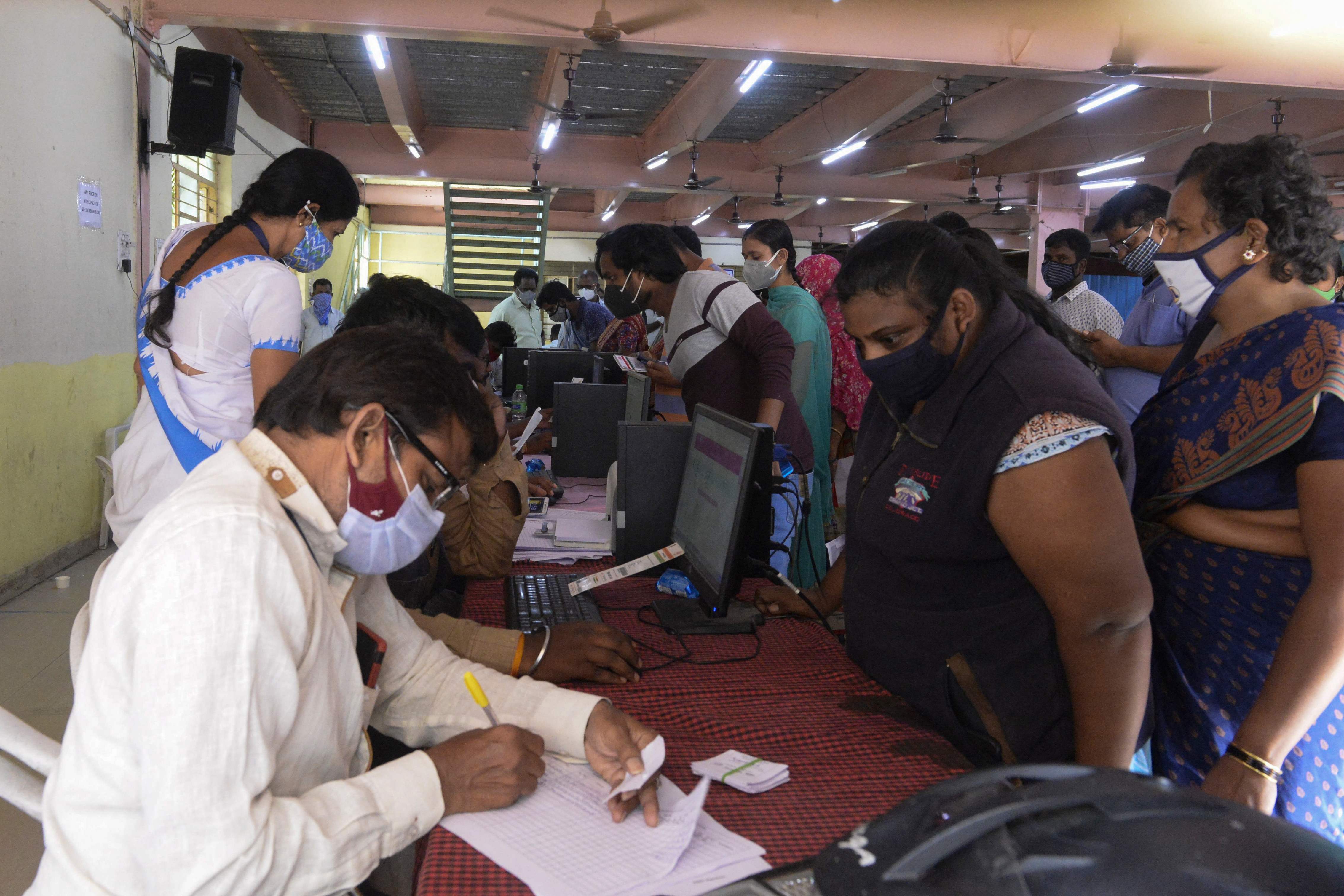 People lineup to register to receive a dose of a Covid-19 vaccine during an inoculation drive in Hyderabad, India, on 16 June, 2021. The first case of ‘green fungus’ has been found in a Covid-19 recovered patient in Madhya Pradesh