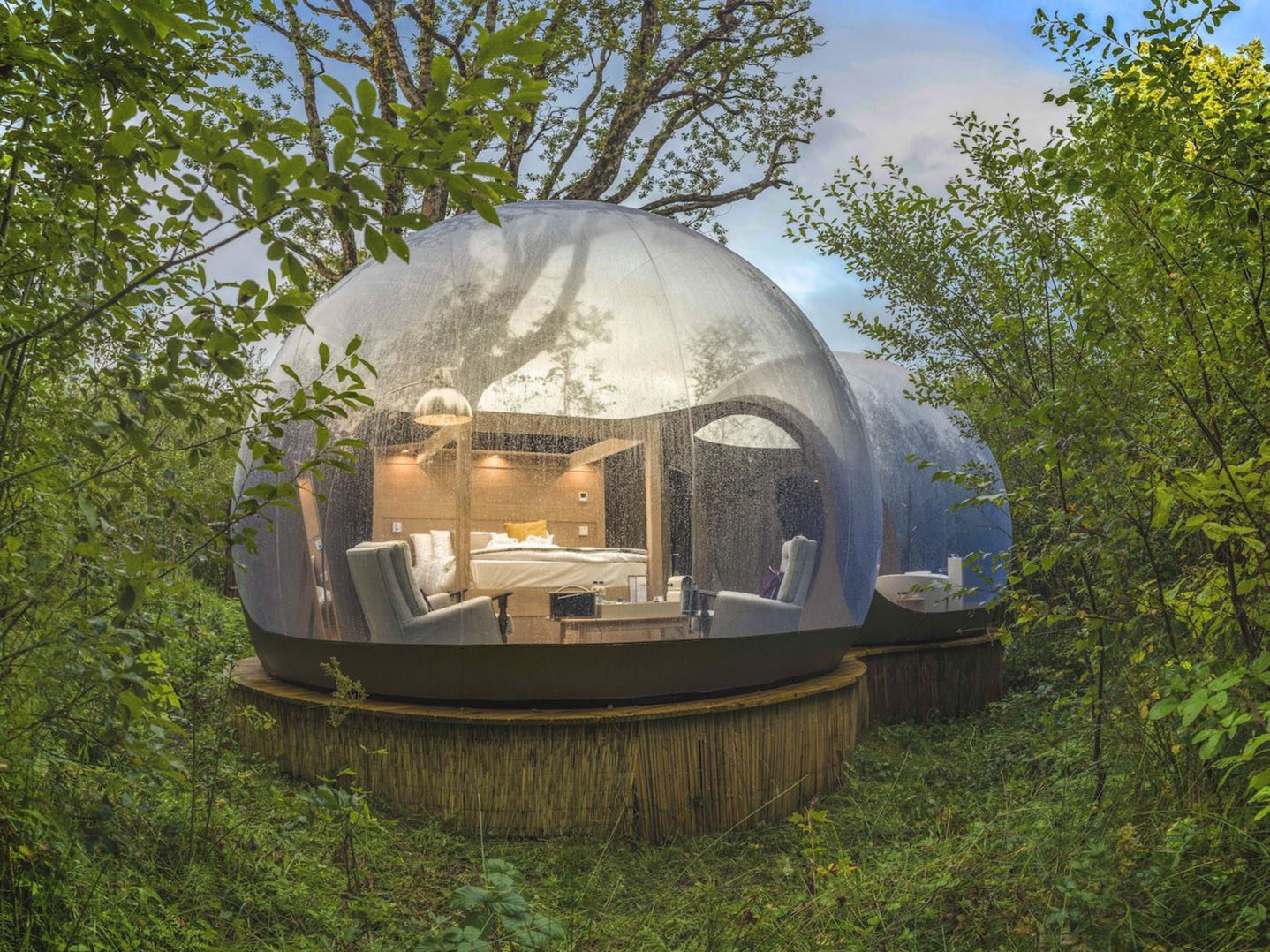 The unique domes are set in a private forest