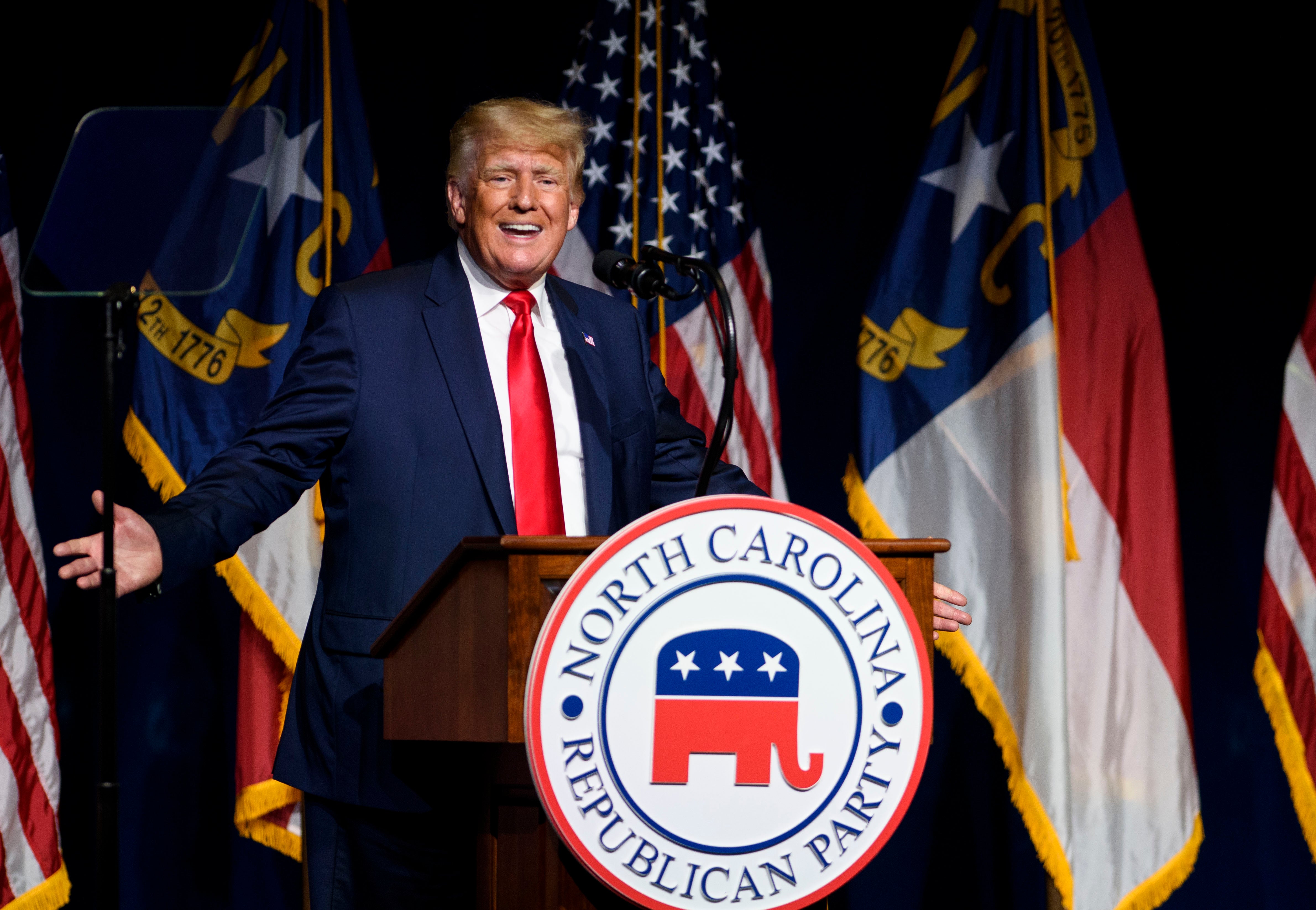 Former US President Donald Trump addresses the NCGOP state convention on June 5, 2021 in Greenville, North Carolina. The ex-president has claimed his endorsement ‘means more’ than anyone else’s ‘ever’.