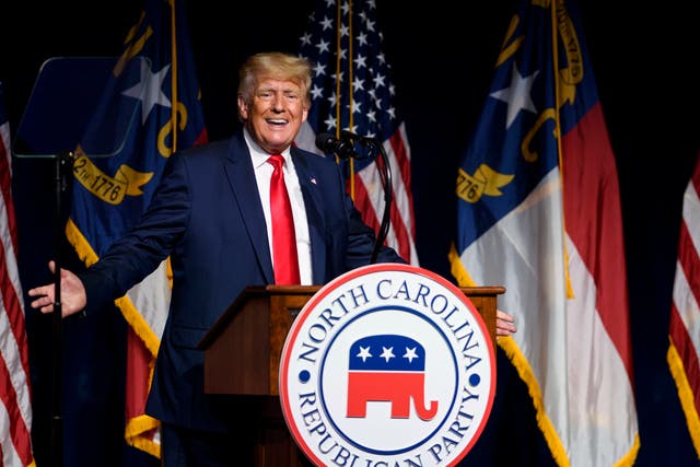 <p>Former US President Donald Trump addresses the NCGOP state convention on June 5, 2021 in Greenville, North Carolina. The ex-president has claimed his endorsement ‘means more’ than anyone else’s ‘ever’.</p>