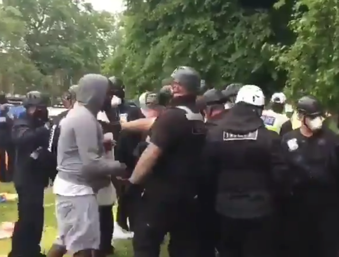 Bailiffs and riot police clear anti-lockdown protesters from ‘Lovedown camp’ at Shepherd’s Bush Green