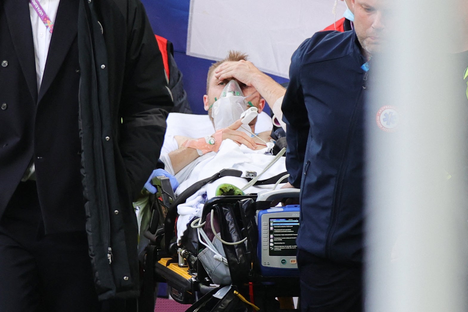 Eriksen regained consciousness before leaving the field