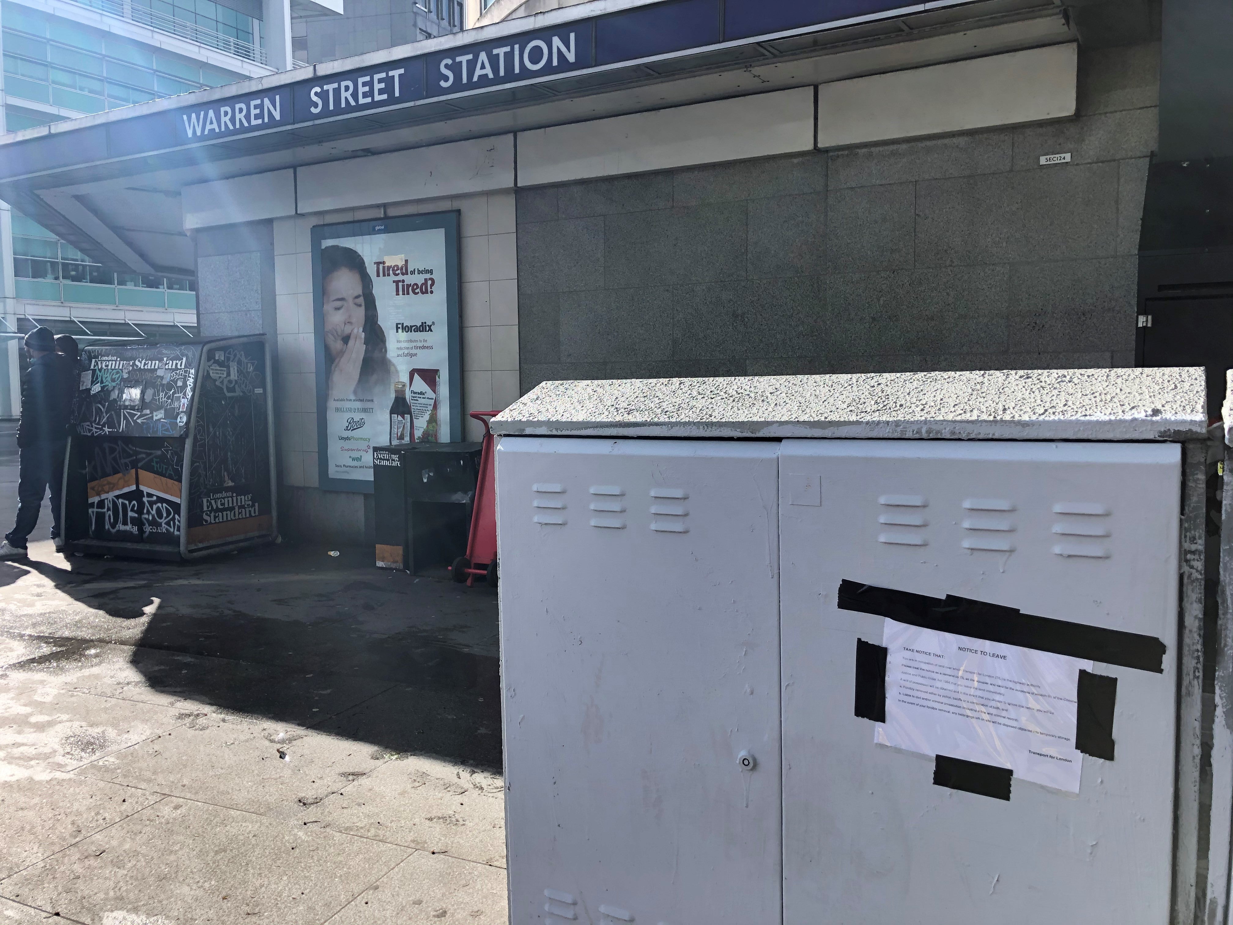 One of the notices was reportedly placed above the bedding space of a pregnant 20-year-old Romanian woman outside Warren Street station