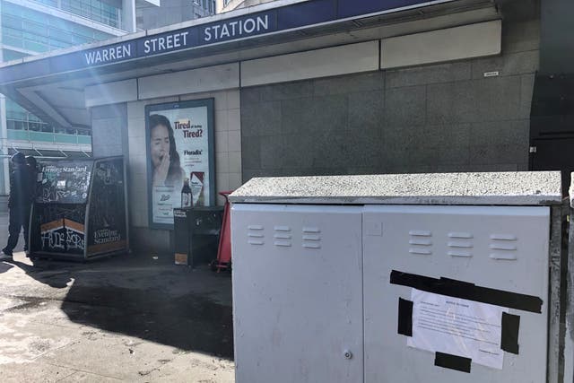 <p>One of the notices was reportedly placed above the bedding space of a pregnant 20-year-old Romanian woman outside Warren Street station</p>