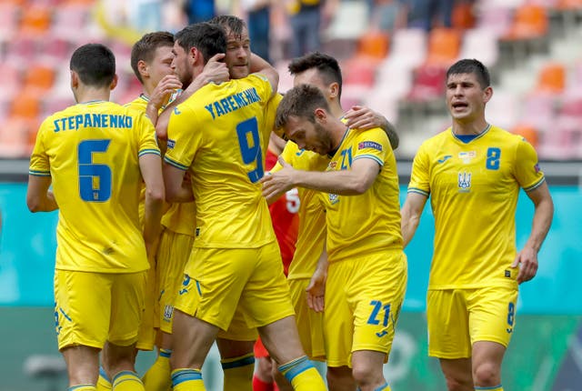 <p>Ukraine celebrate a goal</p>