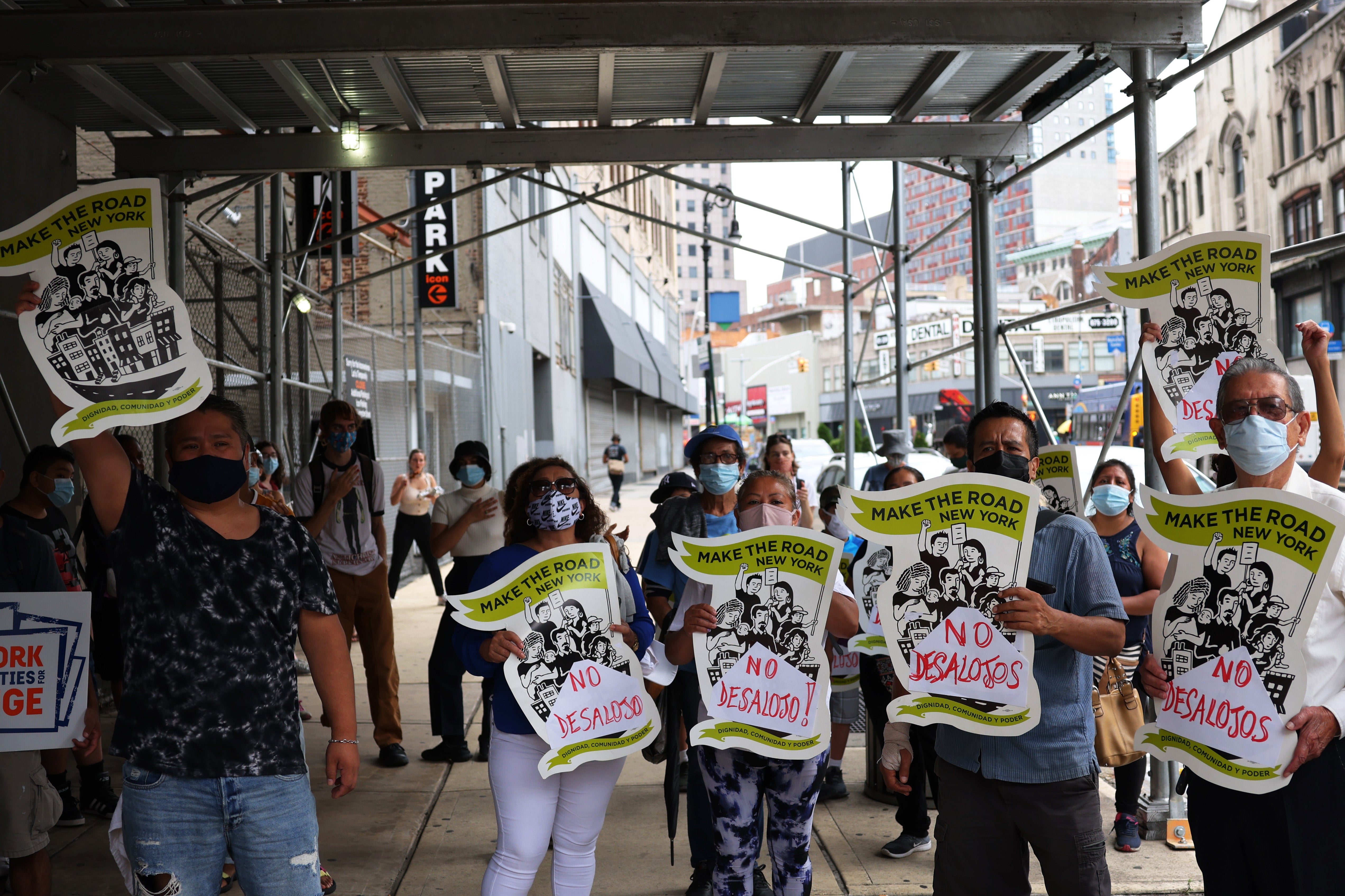 File image: Demonstrators gather at Brooklyn Housing court during a ‘No Evictions, No Police’ national day of action on 1 September, 2020 in New York City