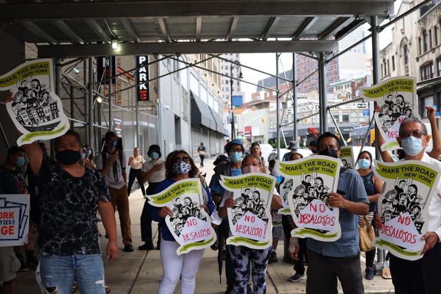 <p>File image: Demonstrators gather at Brooklyn Housing court during a ‘No Evictions, No Police’ national day of action on 1 September, 2020 in New York City</p>