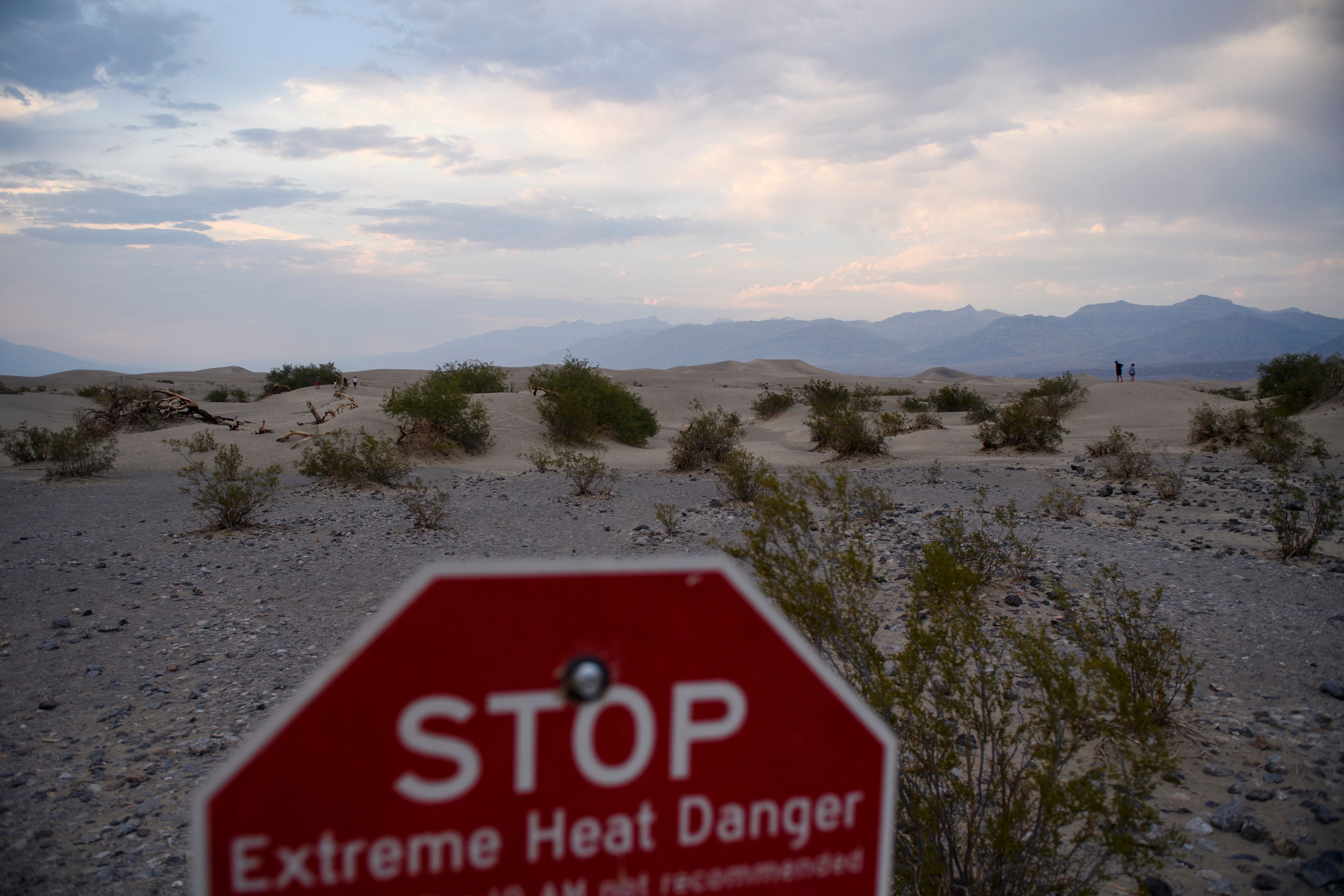 An Extreme Heat Danger sign in Death Valley, California, June 2021
