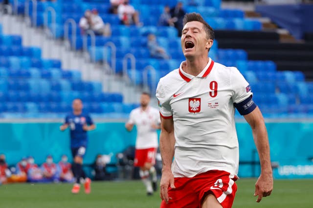 <p>Spain will attempt to stop Poland’s Robert Lewandowski as they look for a first win at the Euro 2020 finals</p>