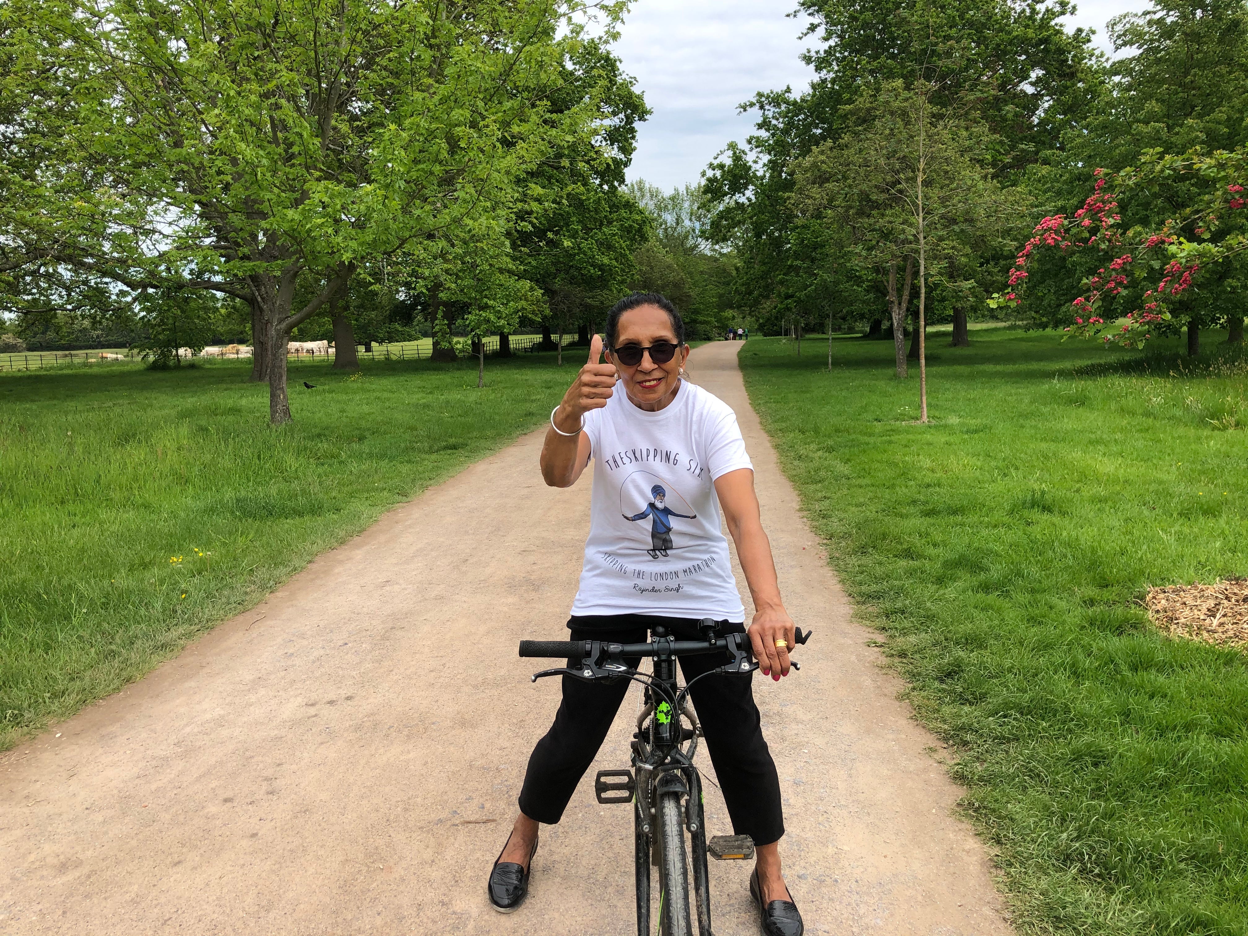 Pritpal Kaur learning to ride a bike aged 70