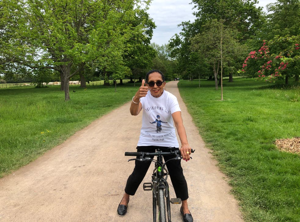 <p>Pritpal Kaur learning to ride a bike aged 70</p>