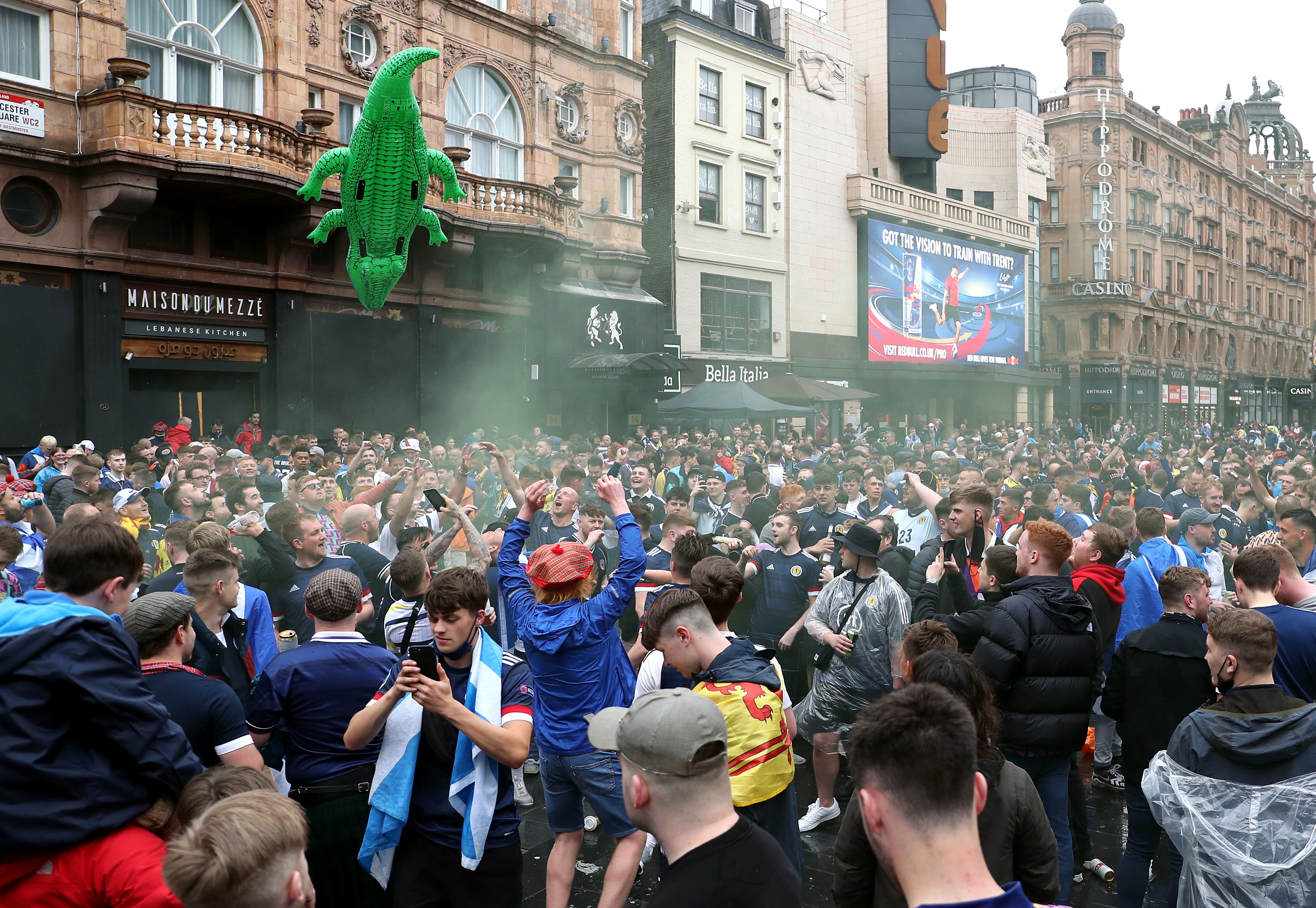 The party is well underway in central London ahead of kick-off at 7pm.