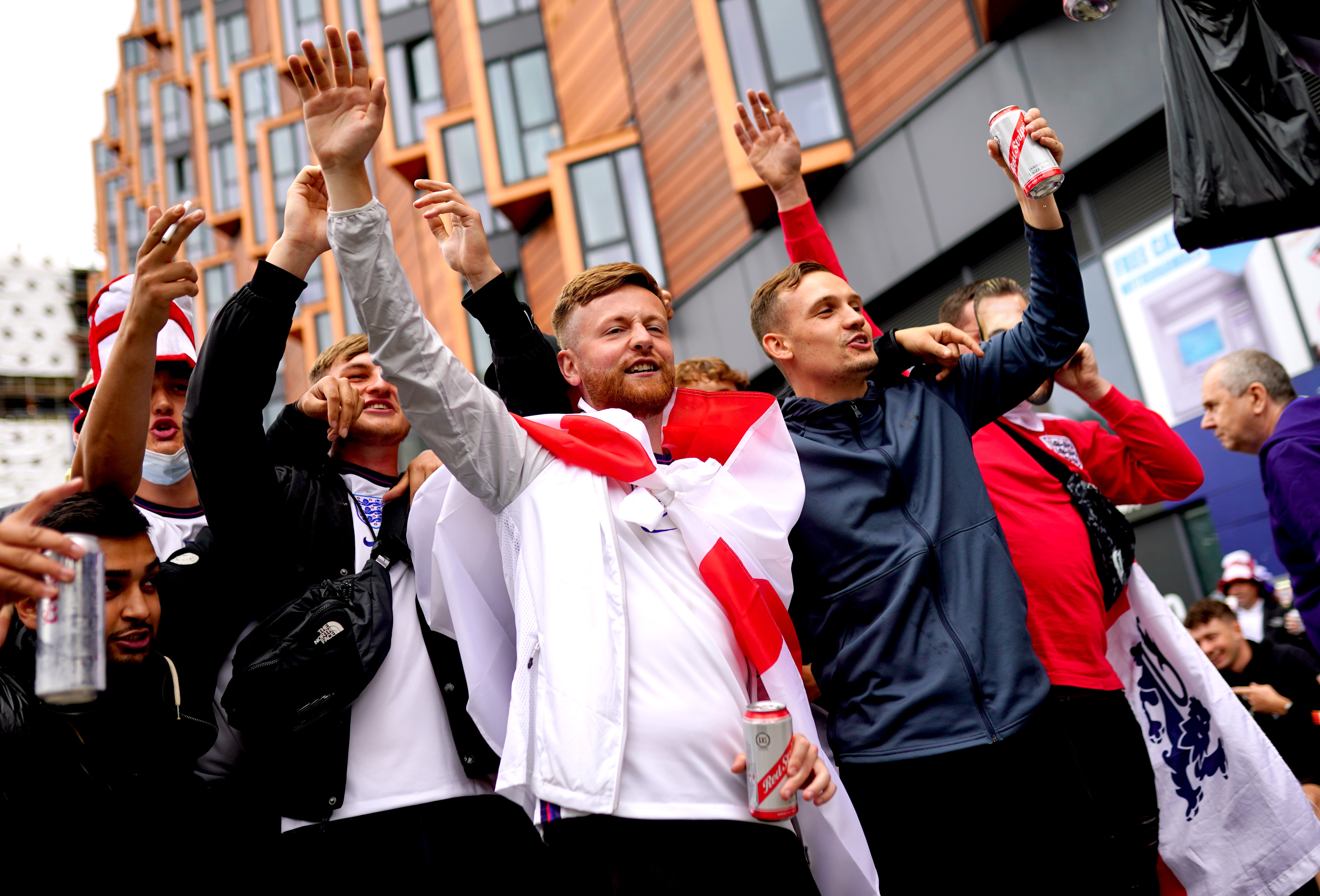 England fans arrive at Wembley Stadium ahead of the UEFA Euro 2020 Group D match between England and Scotland