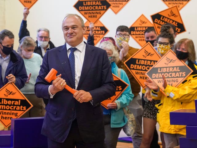 <p>Liberal Democrat leader Ed Davey during a victory rally in the wake of the Chesham and Amersham by-election</p>