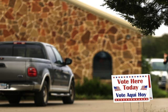 <p>Voters arrive at a polling place to cast their ballots on 8 November, 2016 in Brock, Texas.</p>