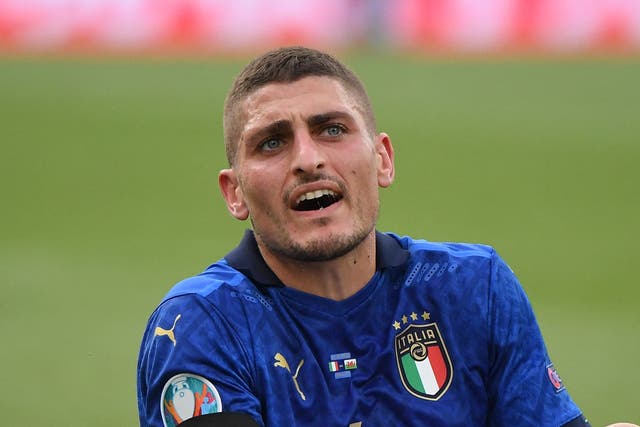 <p>Marco Verratti reacts during Italy’s Euro 2020 game against Wales </p>