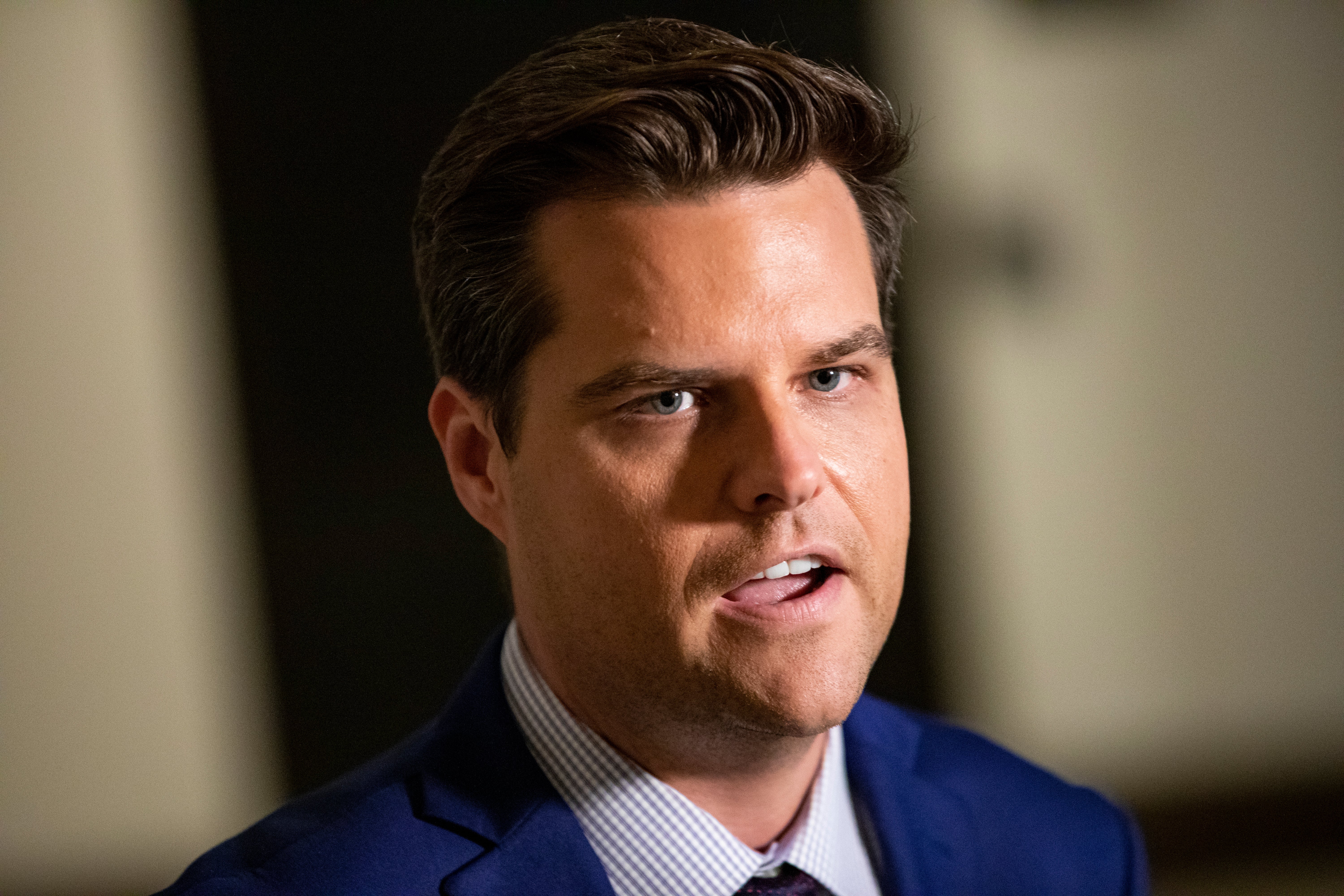 US Rep. Matt Gaetz (R-FL) speaks to the media outside of the Sensitive Compartmented Information Facility (SCIF) during the continued House impeachment inquiry against President Donald Trump at the US Capitol on 30 October, 2019, in Washington, DC
