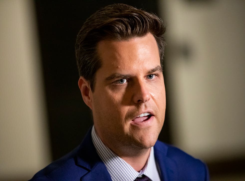 <p>US Rep. Matt Gaetz (R-FL) speaks to the media outside of the Sensitive Compartmented Information Facility (SCIF) during the continued House impeachment inquiry against President Donald Trump at the US Capitol on 30 October, 2019, in Washington, DC</p>