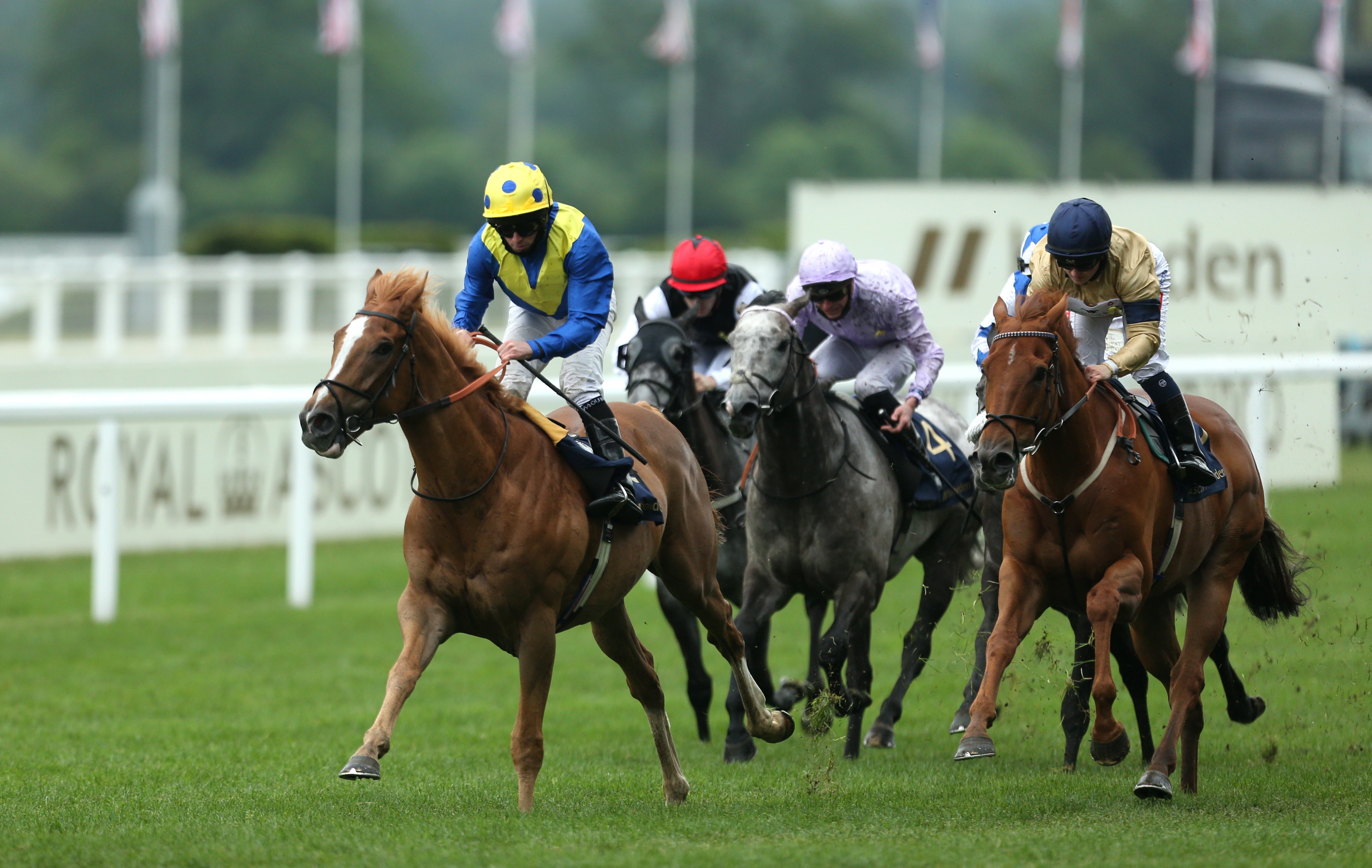 Dream Of Dreams ridden by Ryan Moore on their way to winning the Diamond Jubilee Stakes at Ascot