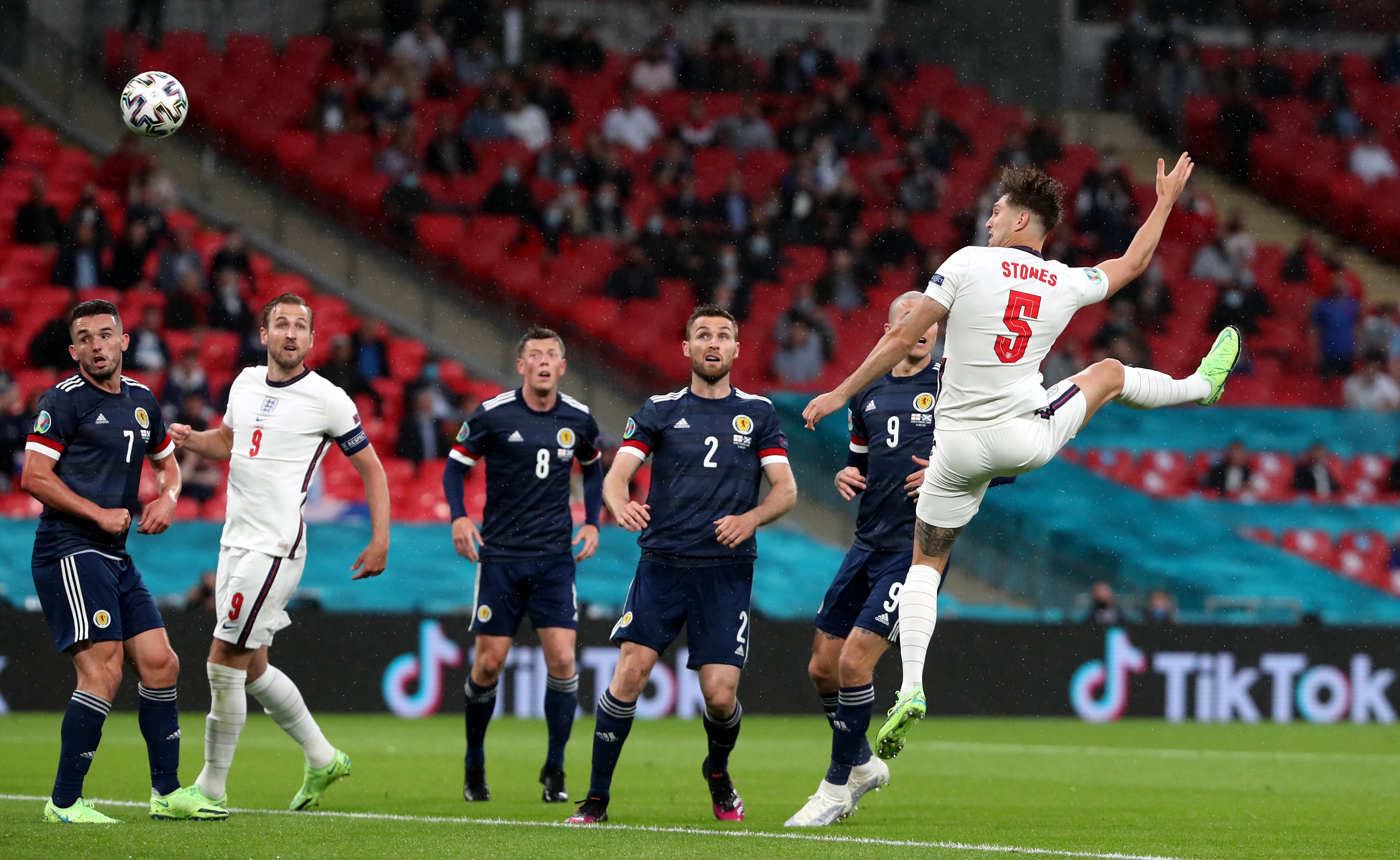 England defender John Stones, right, came closest to scoring against Scotland
